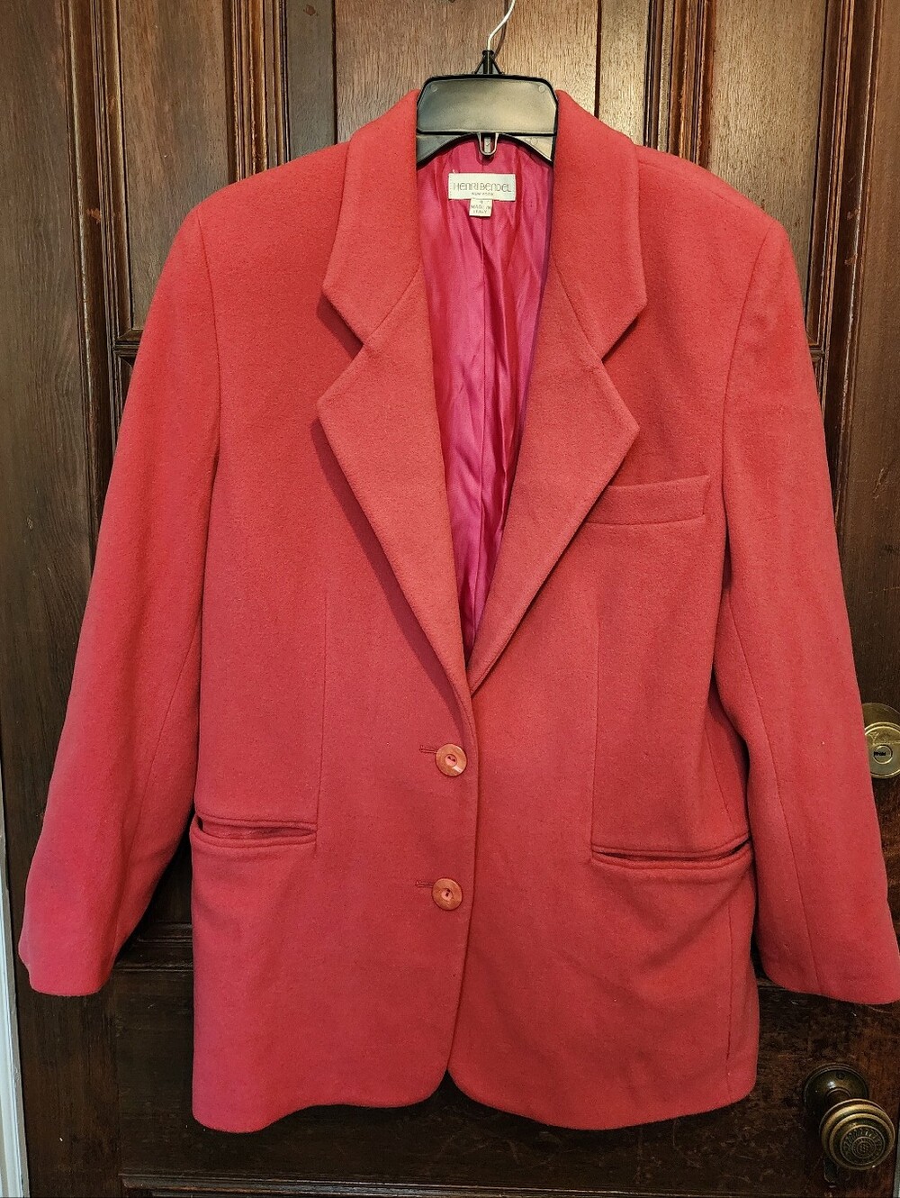 Vintage Henri Bendel New York Red Wool Cashmere Blazer Jacket Made in Italy Sz 4
